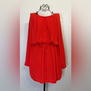 GAP Bold Red Ling Sleeve Midi Dress